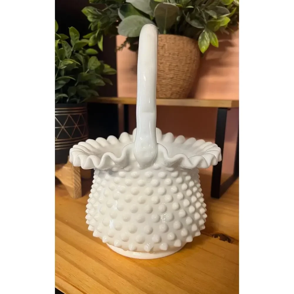 1950’s Vintage Fenton Hobnail 7” Basket